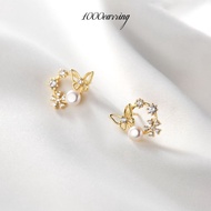 1000earring 925 Sterling Silver Magnolia Floral Stud Earrings - Gold