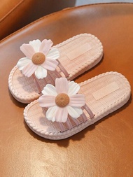 1雙女童室內防滑pvc花朵拖鞋,兒童夏季涼鞋