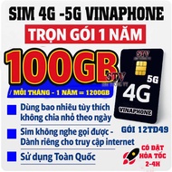 Sim 4G 5G Vinaphone 12TD49 (100gb/tháng x 12 tháng ) Trọn gói miễn phí 1 năm.FREESHIP- chưa kích hoạ