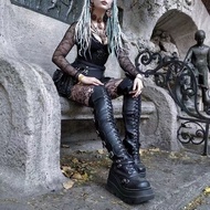 Demonia Thick-Soled Gothic Wedge Over-The-Knee Boots - Dark Style 9.5cm Heel
