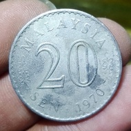 Koleksi Uang Koin Kuno Malaysia 20 Sen Tahun 1970 KEYDATE - Langka