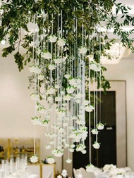 懸掛式玫瑰婚禮裝飾,10朵白色玫瑰+1卷200cm絲帶,適用於diy婚禮裝飾,嬰兒派對,派對中心桌面裝飾,天花板裝飾