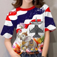 ไทยนี้รักสงบ แต่ถึงรบไม่ขลาดเสื้อยืดผู้หญิงพิมพ์ช้างเสื้อยืดเสื้อยืดขนาดใหญ่ของไทย F16