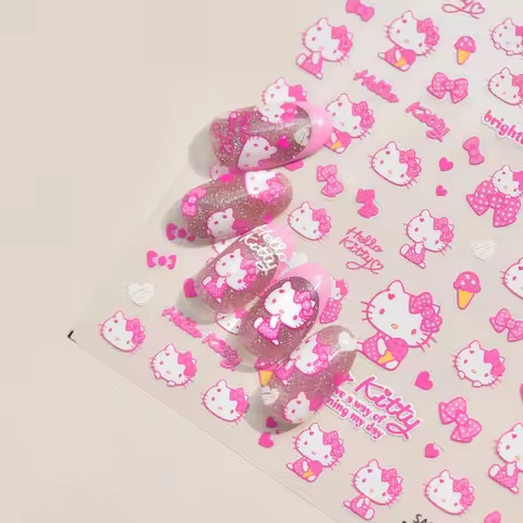 Tomoni Sanrio 5D Hello Kitty Anime Nail Art Stickers Cartoon Stickers For Nails Bow Cat Sticker Nail