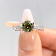 1 chiếc nhẫn cưới kim cương Moissanite'sáu móng cổ điển màu xanh ô liu thiết kế D màu 1ct bạc Sterli