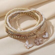 9pcs/Set Bohemian Style Handmade Beaded Multilayer Bracelet Set With Heart & Butterfly Decor, Suitab
