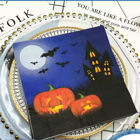 10/20p Halloween Party Decoration Paper Haunted House Pumpkin Bat Napkins Halloween Elements Wine Gl