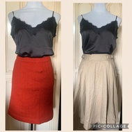Red Knit Skirt / Beige Flare Skirt