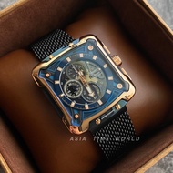 [Original] Alexandre Christie 3039MCBURBU Chronograph Square Men Watch with Blue Dial Black Stainless Steel Mesh 3030m