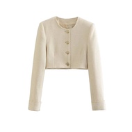 YQ16 Fashion Solid Tweed Blazer Coat Women Vintage Female Long Sleeve Short Jacket 2023 Spring Casual Office Lady Outerw