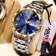 [With Free Box] Nary Men's Watch Top Brand Luxury Prismatic Diamond Dial Waterproof Luminous Automatic Date Week Double Calendar Quartz Watches Prismatic Dial Stainless Steel Fashion Casual Business Travel Wristwatch
