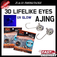 KANICEN NIX AJING JIGHEAD 3D LIFELIKE EYES 5PCS UV GLOW JIG HOOK