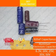 820uF Aluminum Electrolytic Capacitor 6.3v 16v 25v 35v 50v
