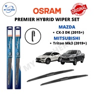 OSRAM Premier Hybrid U Hook Wiper Set for Mazda CX-3 CX3 DK (2015+) / Mitsubishi Triton Mk3 (2019+) 