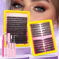 Natural D Curl Eyelash Extension Set | 210 Cluster Reusable DIY False Lash w/ Glue[30D+40D+50D+80D]