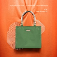 HIATUS Niche Design Medieval Metal Handle Nylon Cloth Portable Small Square Bag Retro Green Chain Cr