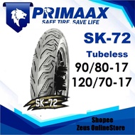 Primaax SK72 Tubeless Tyre 90/80-17 & 120/70-17 For Y15ZR Y16ZR VF3I RS150 RSX150 SK72 The Crow