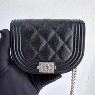 【99%新 ✨ 全網最低價！】Chanel黑銀荔枝皮 mini leboy馬鞍包 鏈條包 芯片款