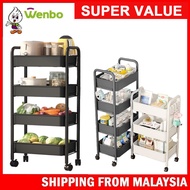 Wenbo 3 Tier Multifunction Storage Trolley Rack Office Shelves Home Kitchen Rack With Plastic Wheel
