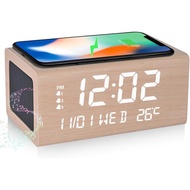 ［Direct from Japan］Alarm Clock Bluetooth 5.0 Speaker Table Clock Wood Grain Wireless Charging Multif