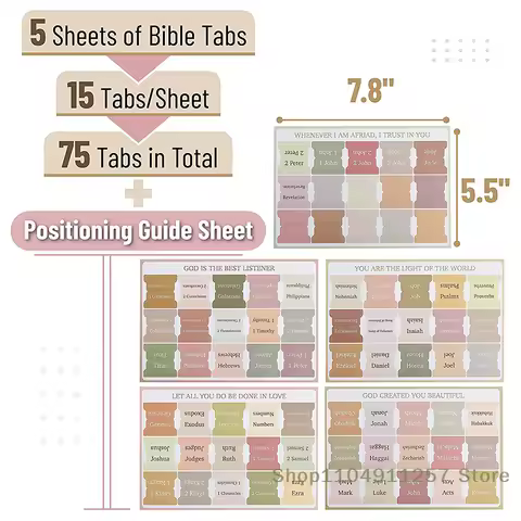 Vivid Laminated Bible Tabs, 75 Tabs For Men/Women, Perfect For Bible Study, Bible Index Tabs