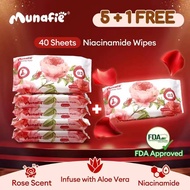 6Packs Munafie Rose Scented Niacinamide Cleansing Wipes Alcohol Free With FDA 40sheets