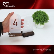 TirakatIn- (Custom) Acrylic Table Number 12x7cm | Elegant Minimalist Wooden Table Stand