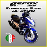 ◐ ▪ ◬ YAMAHA AEROX 155 V1 V1 Half Crash Guard 304 PURE STAINLESS STEEL Motorcycle Armor MOTO DEF