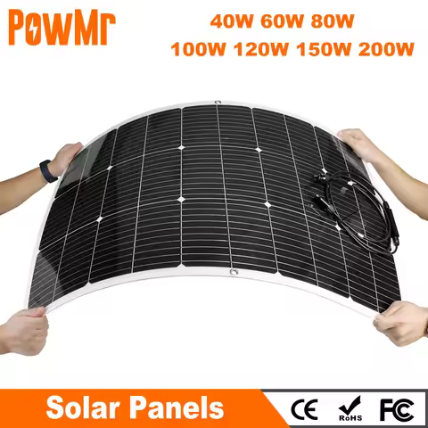 PowMr Solar Panels 40W 60W 80W 100W 120W 150W 200W Flexible Portable Solar Cell Solar Plate Kit for