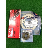 ORIGINAL RKM SPOKET 💯% ORIGINAL STELL 428 YAMAHA LC135 RXZ 125Z SRL 115 SRL110 SPOKET CHAIN SET RKM 