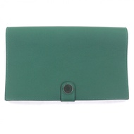 全新 □愛馬仕 RMS Tutan 男士 Veau 顏色 Clou de Selle 銀色五金皮革長皮夾護照夾 Vert Moyent Vert Foncé K 印章 附原廠盒 法國製造 男士
