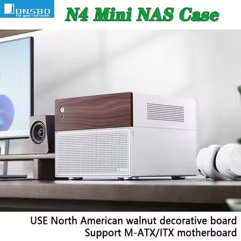 JONSBO N4 Mini NAS Case M-ATX motherboard walnut wood trim division structure 6 large and 2 small ha