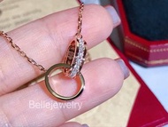 Cartier 頸鏈 Cartier Love系列雙環鑽石頸鏈 18K玫瑰金/白金 卡地亞雙環帶鑽頸鏈 素金雙環頸鏈