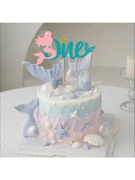 1入組小美人魚蛋糕插件，兒童生日派對蛋糕裝飾