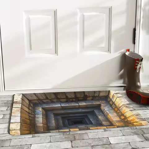 3D Stone Well Non-Slip Floor Mat - Indoor and Outdoor Absorbent Foot Mat Suitable for Home Decoratio
