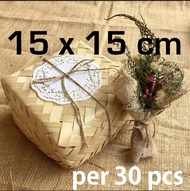 (15 Pasang) Besek Bambu 15x15 Natural 30pcs untuk penyimpanan makanan di dapur.