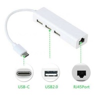 USB TYPE C LAN ETHERNET ADAPTOR WITH 3 PORTS USB HUB 2.0 - SYZD-LAN100+U2