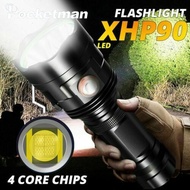 Pocketman 20000LM Bright XHP90 LED Flashlight USB Rechargeable Torch IPX6 Waterproof Camping Light