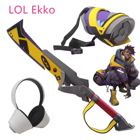 Game LOL Ekko Weapons True Damage Band Sword Backpack Headwear Cosplay Props for Game Party Costume 