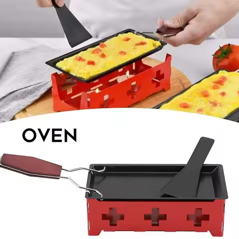 Metal Carbon Steel Mini Cheese Raclette Non-stick Coating Candles Heated Baking Tray Foldable Handle