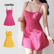 Lovito Boho Dress Lace Up Zipper Soft and Comfortable Spring/summer Rose Red Dress for Women L137ED0