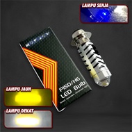 LAMPU LED MOSCOW DEPAN MOTOR H6 LASER LED HI LOW AC DC DOUBLE COLOR WHITE YELLOW + LAMPU SENJA BIRU