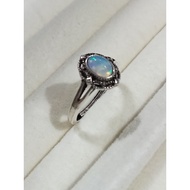 (R314) OPAL NATURAL GEMSTONE ADJUSTABLE RETRO SILVER RING 欧泊石天然宝石可调节复古银戒指 CINCIN PERAK BATU PERMATA