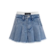 Blue High เอว ชุดสองชิ้น PikPak เดนิม กระโปรงพลีท เปิดเผย กางเกง เอว ฤดูร้อน 2023 ผ้าฝ้าย ทรงเอ กระโ