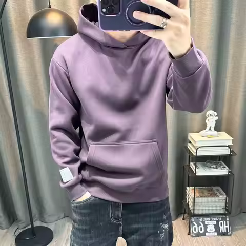 Solid Color Hooded Long Sleeved Hoodie Men's Clean Version Simple Casual Pullover Men's Casual Top T