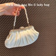 SSY Womens Dinner Clutch Bag Womens Wrinkled Clutch White Evening Dress Pearl Bag Evening Dress Part