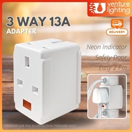 GB 3 Way Adapter 13A 3 pin Plug Adaptor Extension Socket Extension Plug w/Light Indicator 928L [UK D