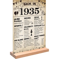 DARUNAXY 90th Birthday Party Decorations, Vintage Back in 1935 Poster Acrylic Sign with Stand 90 Yea