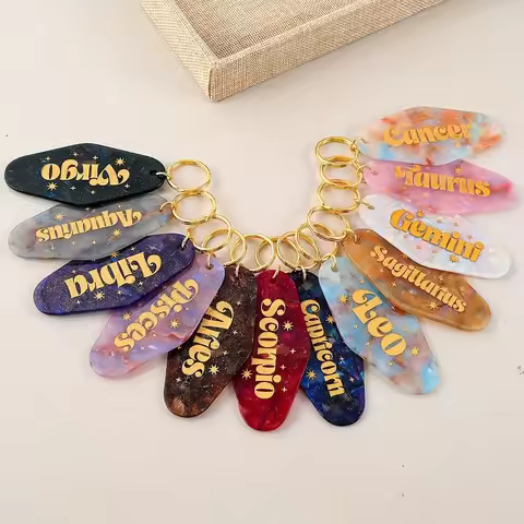 Twelve Constellation Zodiac Keychain, Astrology Key Ring Bag Accessory, Perfect Gift for Friends & Z