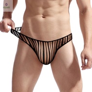 Sexy Mens Striped Underwear Thong Mesh Sheer See-through Pouch Bikini Briefs